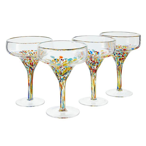 14 oz Handblown Mexican Margarita Glasses, Confetti Glassware for