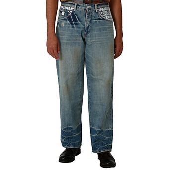 Blanco Label Men's Loose Fit Denim Jeans Vintage Washed & Embellished Pockets