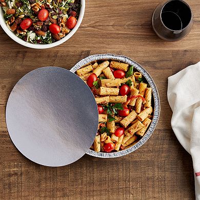 9 Inch Round Aluminum Pan with Lids for Baking, Disposable Tin Foil Containers for Roasting (25 Pack)