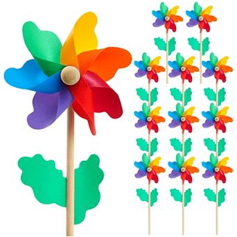 12-pack Rainbow Flower Pinwheels For Yard And Garden