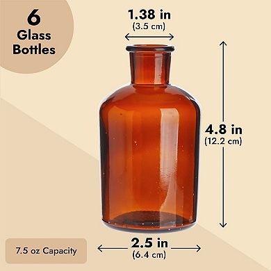 6 Pack Amber Glass Bud Vases for Flowers, Wedding Decor, 7.5 oz, Brown