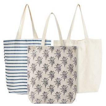 3 Pack Small Reusable Tote Bags for Women, Canvas Cloth Bags for Shopping, 3 Designs (15 x 16.5 In)