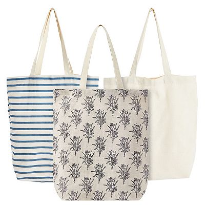 3 Pack Small Reusable Tote Bags for Women Canvas Cloth Bags for Shopping 3 Designs 15 x 16.5 In