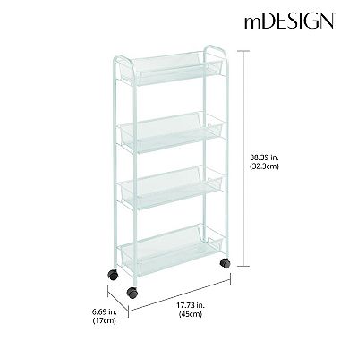mDesign Steel Slim Rolling Utility Cart Storage Organizer with 4 Shelves, Black