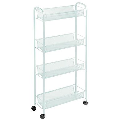 mDesign Steel Slim Rolling Utility Cart Storage Organizer with 4 Shelves, Black
