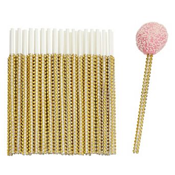36 Pack Rhinestone Gold Cake Pop Sticks for Candy Apple, Lollipops, Treats, 6 in