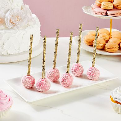 36 Pack Rhinestone Gold Cake Pop Sticks for Candy Apple, Lollipops, Treats, 6 in