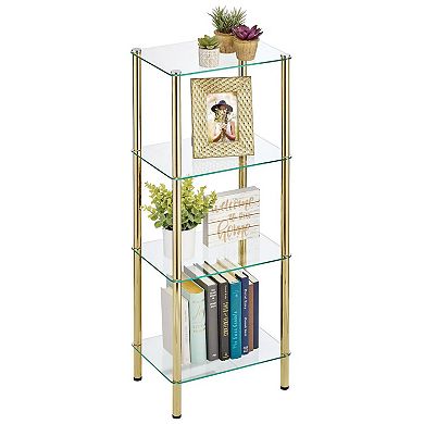 mDesign Metal/Glass 3-Tier Storage Tower w/ Open Glass Shelves, Soft Brass/Clear