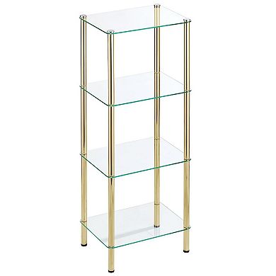 mDesign Metal/Glass 3-Tier Storage Tower w/ Open Glass Shelves, Soft Brass/Clear