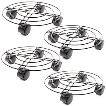 4 Pack Metal Rolling Plant Stand with Wheels, Heavy Duty Caddy Roller Base for Indoor and Outdoor Pots (10.6 In)