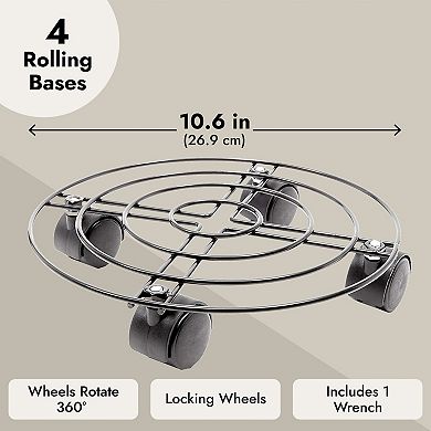 4-Pack Metal Rolling Plant Stand with Wheels for Indoor / Outdoor Pots, 10.6 In