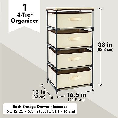 4-tier Tall Closet Dresser With Drawers - Clothes Organizer And Storage (beige)