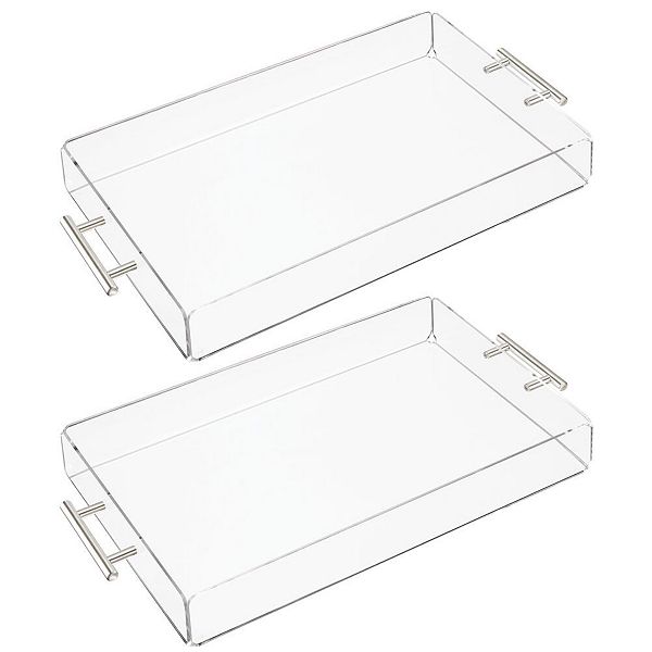 mDesign Acrylic Rectangular Serving Tray with Handles 2 Pack