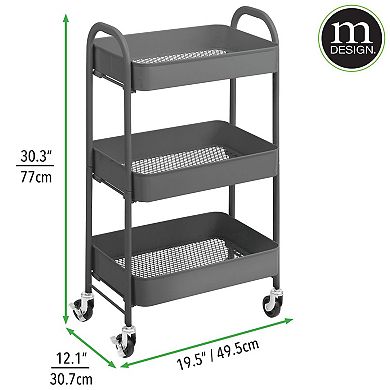 mDesign Metal 3-Tier Rolling Household Storage Cart