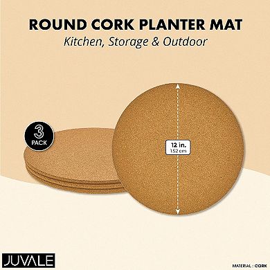 Plant Cork Mat, Round Planter Plate for Home Decor, House Plants (12 in, 3 Pack)