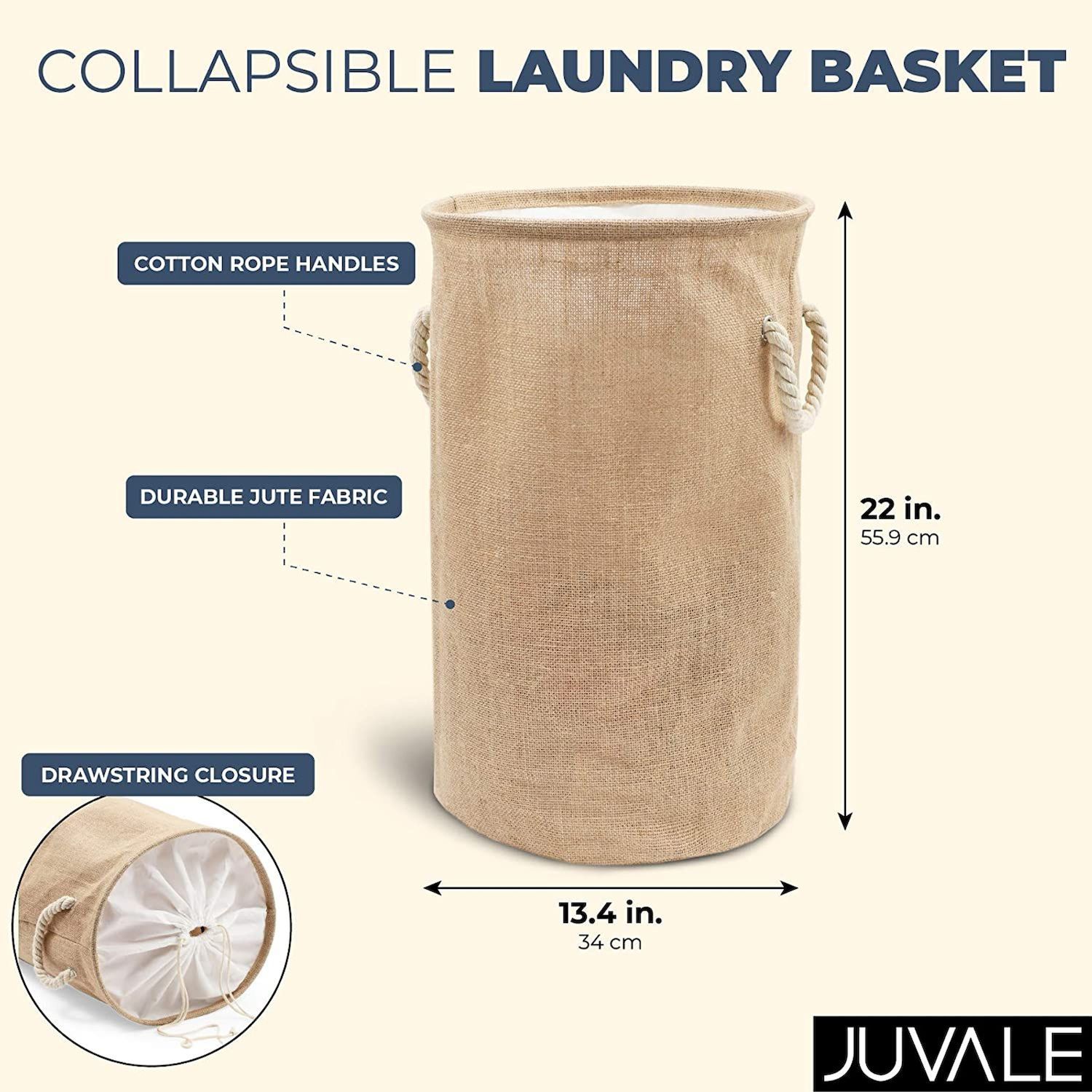 thumbnail image 2 of Juvale Collapsible Laundry Basket - Large With Drawstring Top - 13.4 X 22 In - Brown 2 of 6
