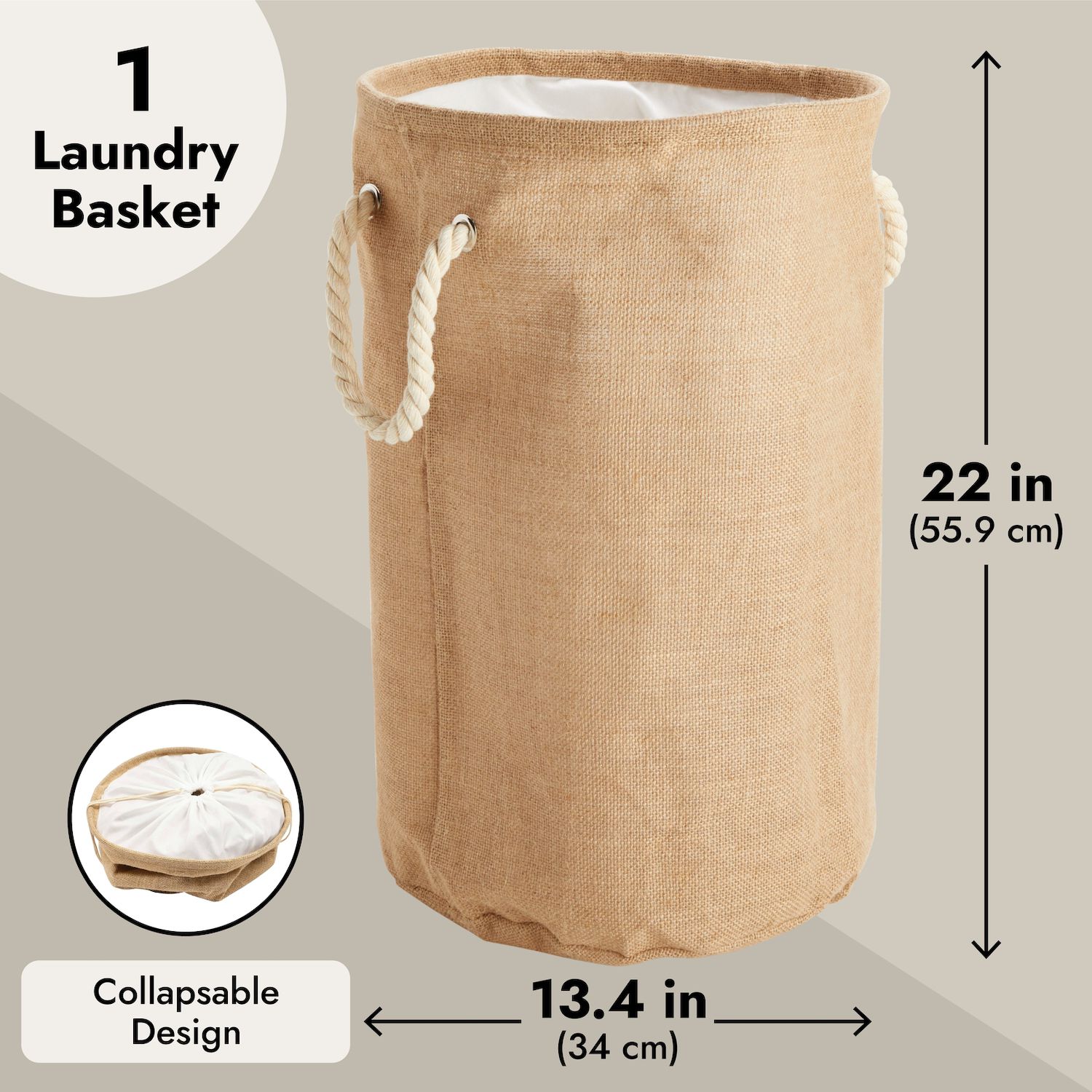 thumbnail image 2 of Juvale Collapsible Laundry Basket - Large With Drawstring Top - 13.4 X 22 In - Brown 2 of 6