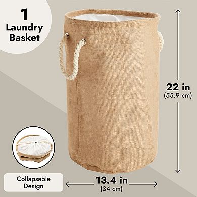 Collapsible Laundry Basket Large with Drawstring Top Closure (13.4 x 22 in)