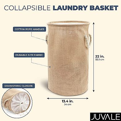 Collapsible Laundry Basket Large with Drawstring Top Closure (13.4 x 22 in)