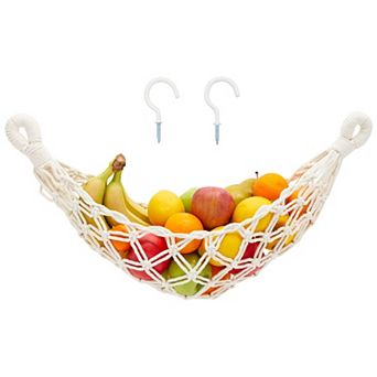 Macrame Hanging Fruit Basket for Produce, Under Cabinet Storage, 6x25x15 in