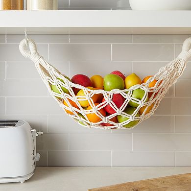 Macrame Hanging Fruit Basket for Produce, Under Cabinet Storage, 6x25x15 in