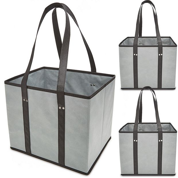 Reusable Shopping Bags Collapsible Utility Tote Boxes 13x10x11 In Grey 3 Pack