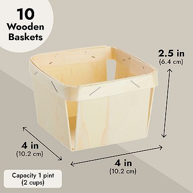 10 Pack 1-pint Wooden Berry Baskets For Picking Fruit Or Arts And Crafts, 4 In