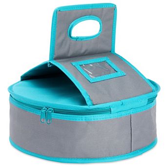 Insulated Round Thermal Food Casserole Carrier Bag, Teal and Grey (4.5x12.25 in)