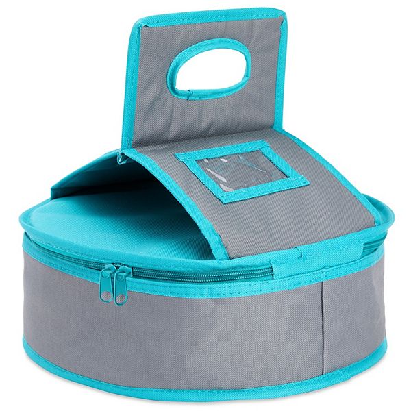 Insulated Round Thermal Food Casserole Carrier, Teal and Grey (4.5 x 12