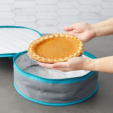 Insulated Round Thermal Casserole Food Carrier for Lunch, Lasagna, Potluck, Picnics, Vacations - Teal and Grey