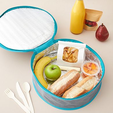 Insulated Round Thermal Casserole Food Carrier for Lunch, Lasagna, Potluck, Picnics, Vacations - Teal and Grey