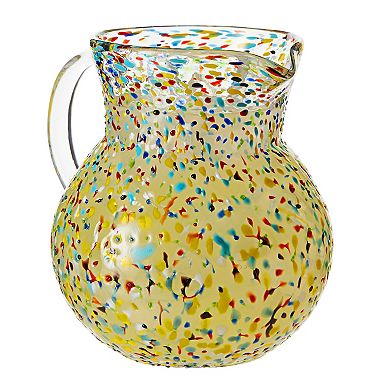 Handblown Spanish Sangria Pitcher, 84 oz Mexican Water Jug Glass Confetti Design