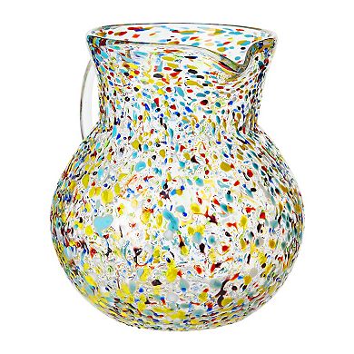 Handblown Spanish Sangria Pitcher, 84 oz Mexican Water Jug Glass Confetti Design