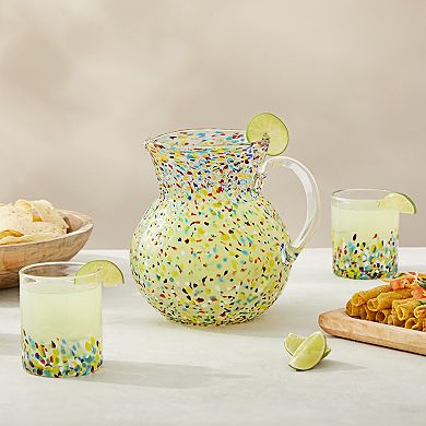Handblown Spanish Sangria Pitcher, 84 oz Mexican Water Jug Glass Confetti Design