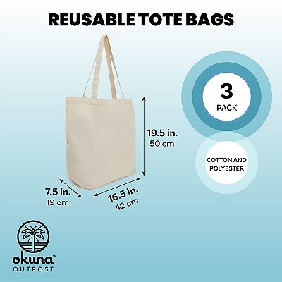 3x Reusable Canvas Grocery Shopping Tote Bags Non Woven Cloth for Women 17x20