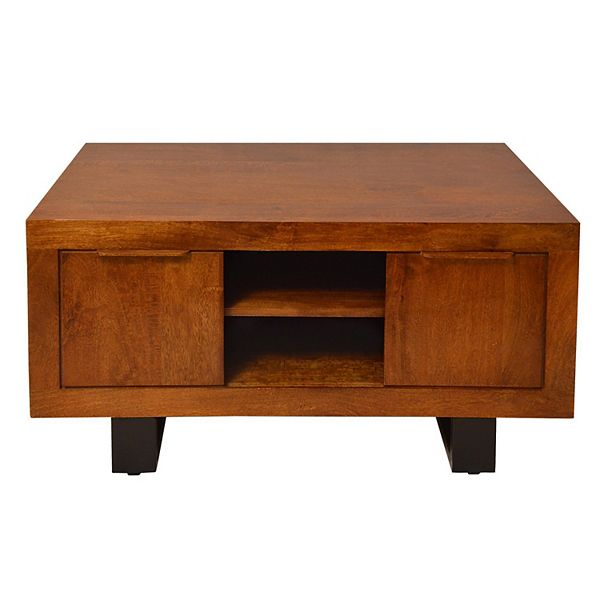 36 Inch Rectangular Wooden Industrial Coffee Table, Open Compartments