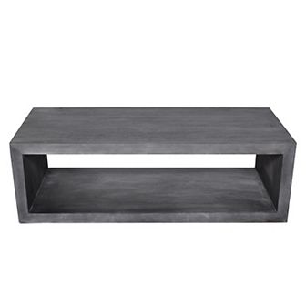 Keli 58 Inch Cube Shaped Wooden Coffee Table With Open Bottom Shelf, Charcoal Gray