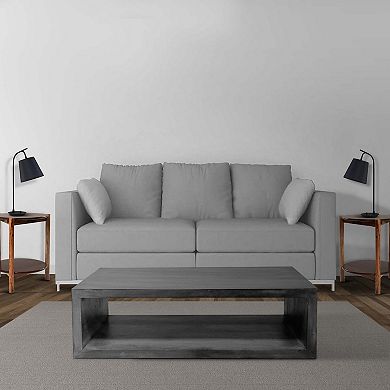 Keli 58 Inch Cube Shaped Wooden Coffee Table With Open Bottom Shelf, Charcoal Gray