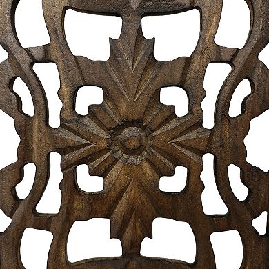 Benzara Floral Hand Carved Wooden Wall Panels, Assortment of Two, Brown