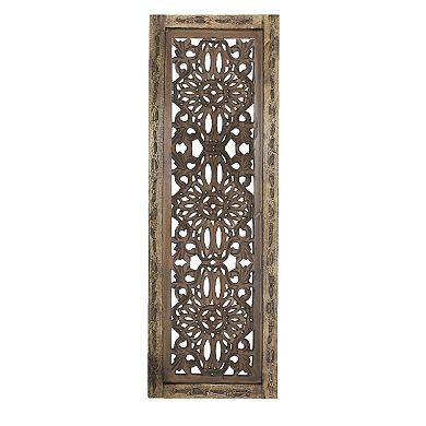 Benzara Floral Hand Carved Wooden Wall Panels, Assortment of Two, Brown