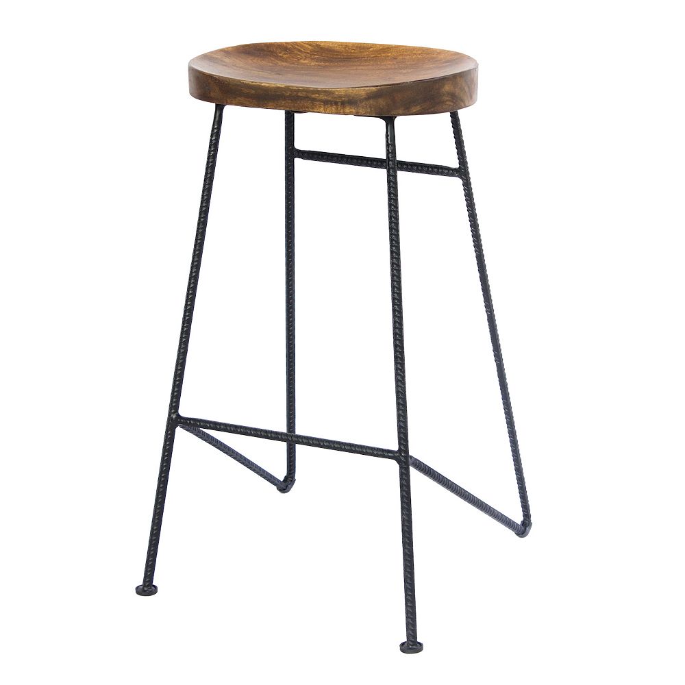 Jael 28 Inch Bar Stool With Mango Wood Saddle Seat, Iron Rod Legs ...