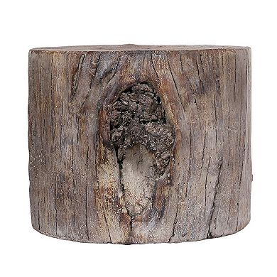 Antique Round Tree Stump Cement Stool, Brown