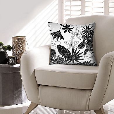 17 x 17 Inch Decorative Square Cotton Accent Throw Pillow with Classic Floral Print, Black and White