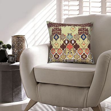18 x 18 Square Accent Pillow, Printed Unique Quatrefoil Design, Polyester Filler, Brown, Orange, Yellow