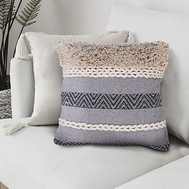 18 x 18 Handcrafted Cotton Accent Throw Pillow, Geometric Lined Pattern, Woven Yarn, Multicolor