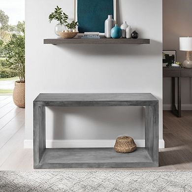 Keli 52 Inch Cube Shape Wooden Console Table With Open Bottom Shelf, Charcoal Gray