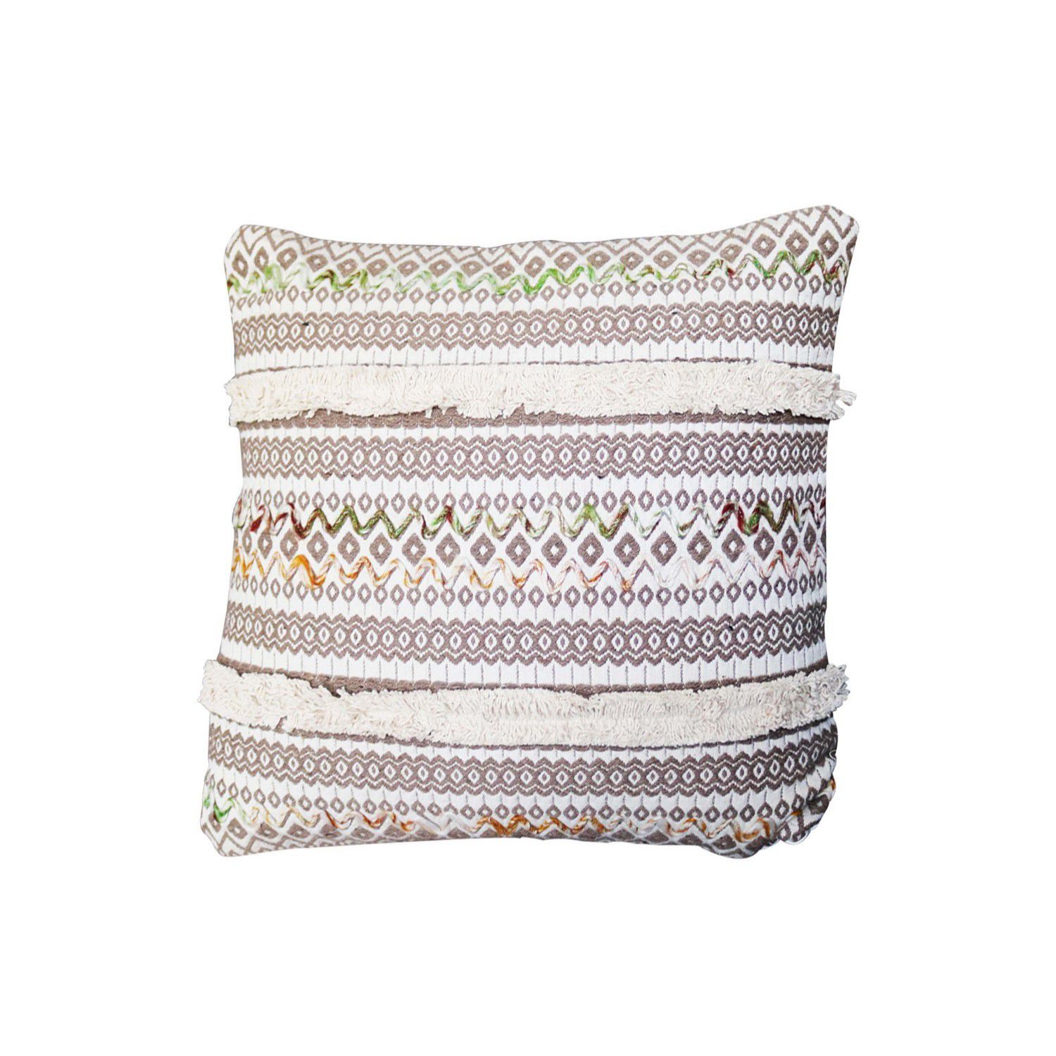 20 x 20 Square Cotton Accent Throw Pillow, Soft Banded Braided Patchwork, White, Cream