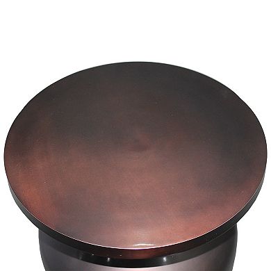 Rumi 24 Inch Metal Frame End Table With Round Top And Bottle Shape Base, Garnet Red