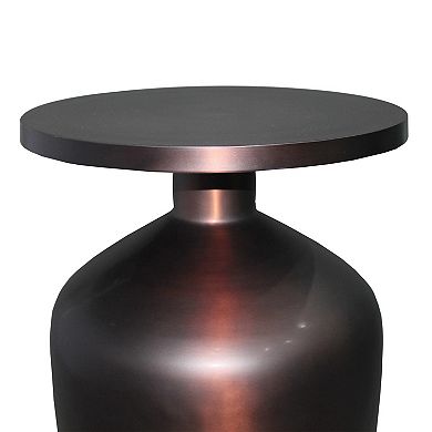 Rumi 24 Inch Metal Frame End Table With Round Top And Bottle Shape Base, Garnet Red