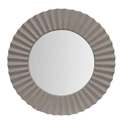 DunaWest 32 Inch Round Beveled Floating Wall Mirror with Corrugated shops Design Woode